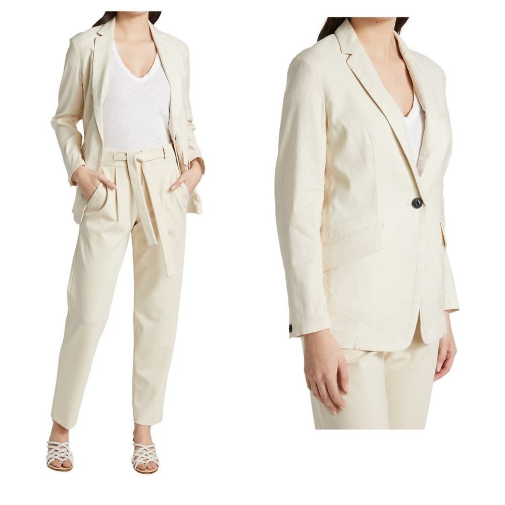 NEW Rag & Bone Margot Linen Blazer Light Dove One Button Size 12